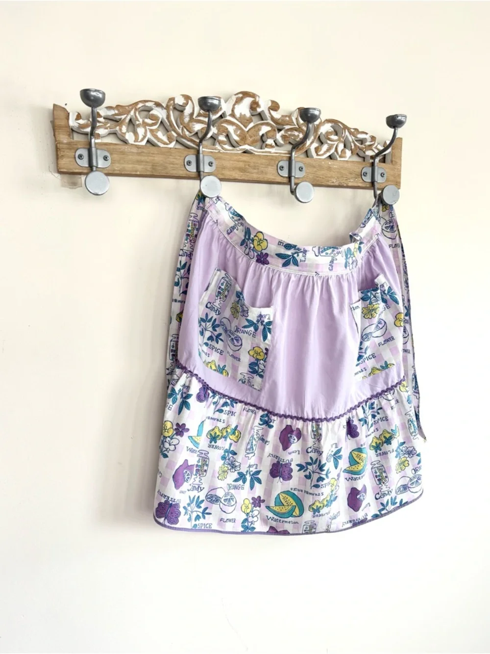 Vintage Handmade Half Apron 1970s Kitsch Fabric